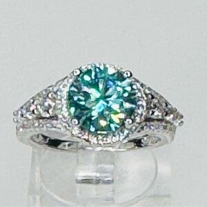 Moissanite 2 carat Ring Cyan Blue Stone